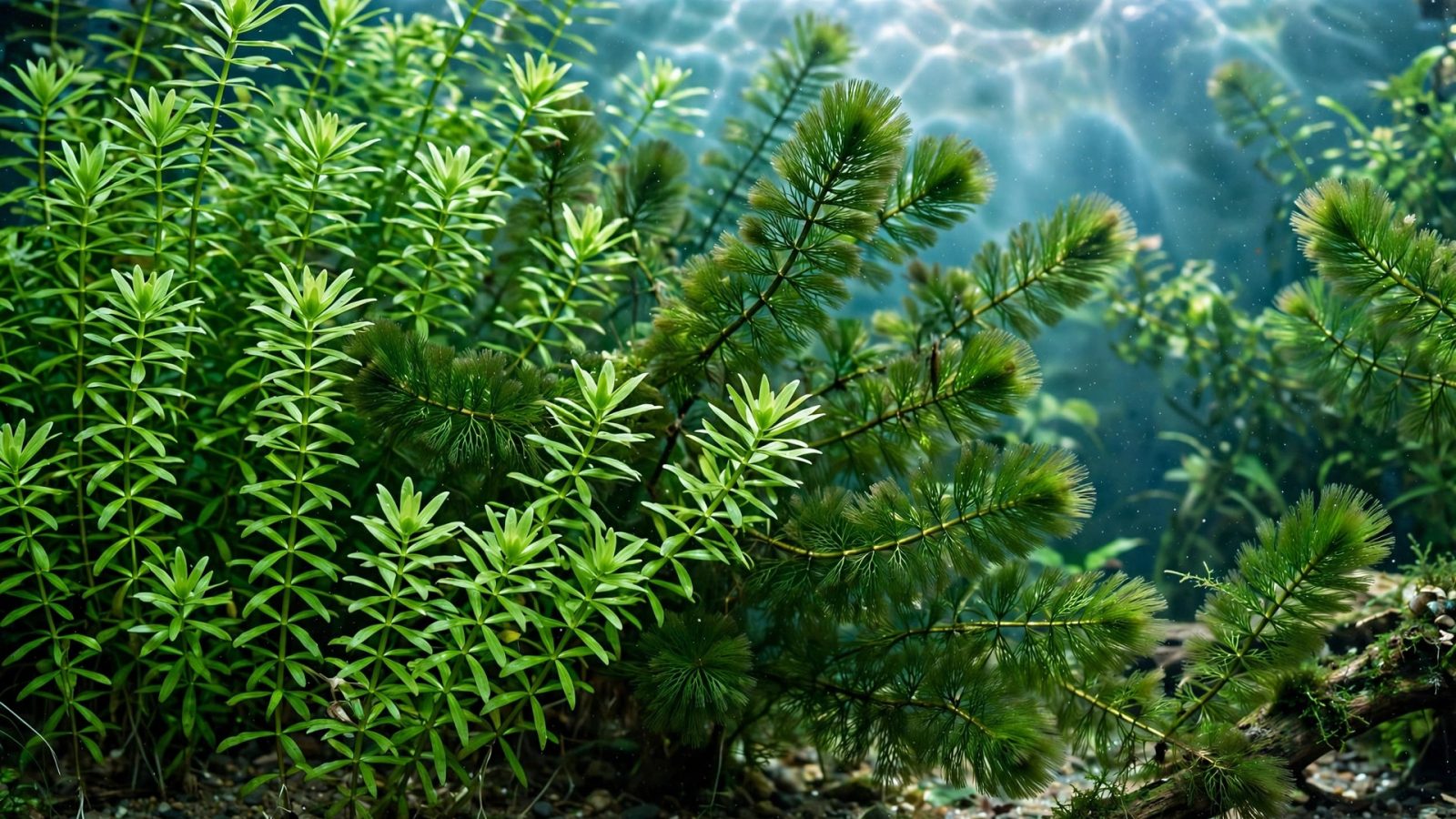 Elodea and hornwort thriving in an unheated aquarium