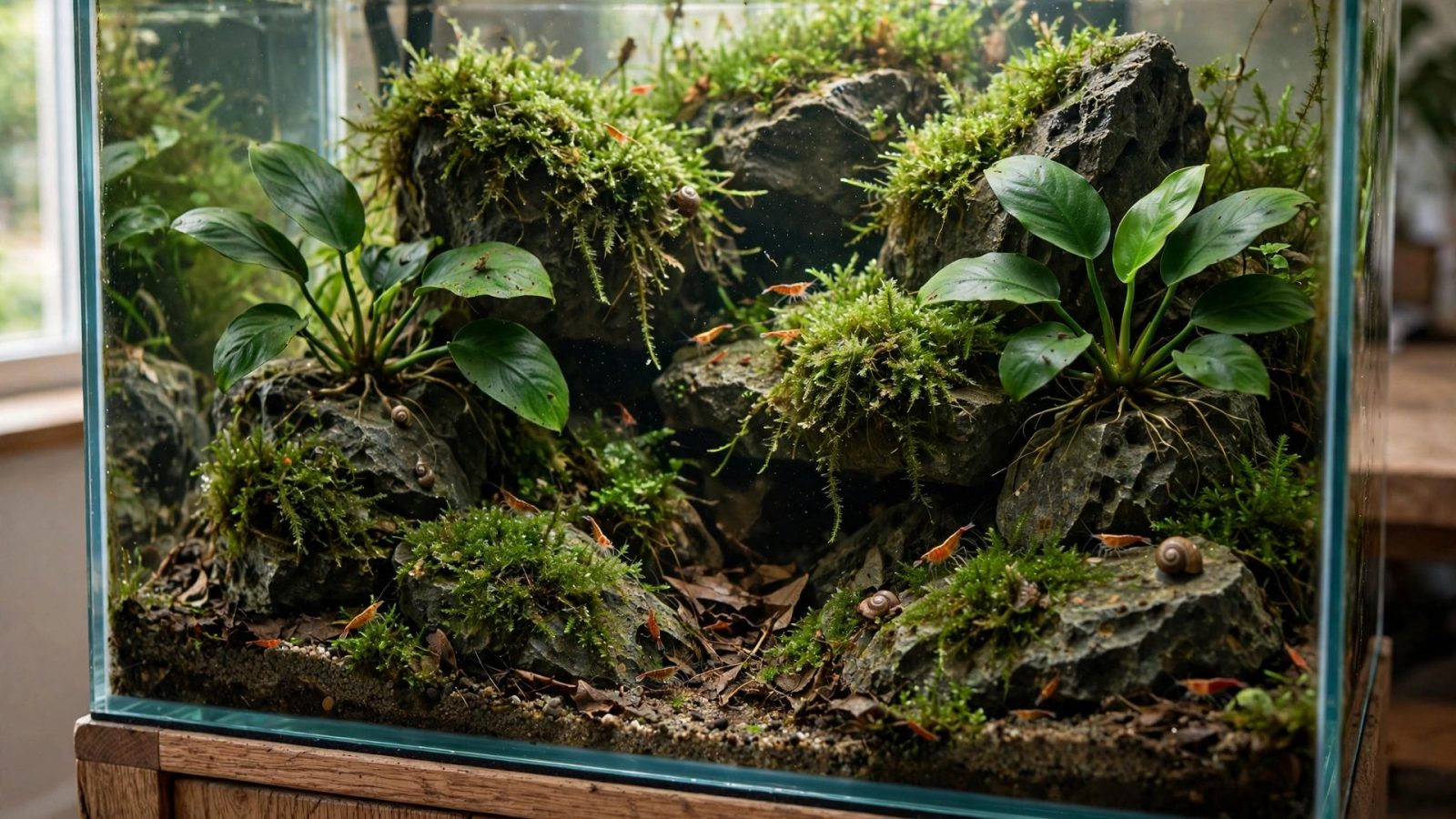 Lush low-tech planted aquarium growing without injected CO2